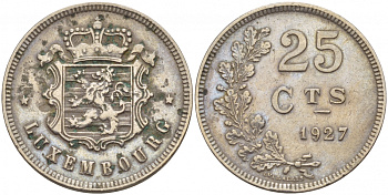 ЛЮКСЕМБУРГ 25 САНТИМОВ 1927 ГОД ТИП KM 37 медно-никель 4548-753