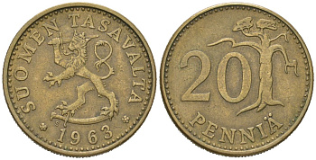 Финляндия 20 пенни 1963 S KM 47 алюминиевая бронза 94-1251