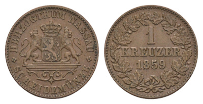 Нассау 1 крейцер 1859 KM 74 медь 603-241
