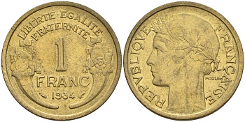 Франция 1 франк 1934 KM 885, Le Franc 219.2 алюминиевая бронза 4142-825