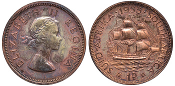 ЮАР 1 пенни 1955 Елизавета II (1952-) KM 46 бронза 4558-134