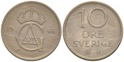 Швеция 10 эре 1966 Густав VI Адольф (1950-1973) KM 835 медно-никель UNC 187-819