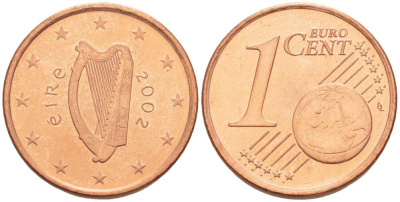 ИРЛАНДИЯ 1 ЕВРОЦЕНТ 2002 KM 32 сталь плакированная медью UNC 214-238