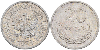 Польша 20 грошей 1973 MW KM А47, Parchimowicz 208m алюминий 106-447
