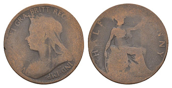 Великобритания 1/2 пенни ND (1895-1901) Виктория (1837-1901) KM 789, Spink 3962 бронза 54-1354