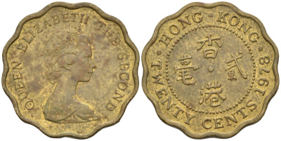 Гонконг 20 центов 1978 Елизавета II (1952-) KM 36 никель латунь 4580-231