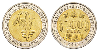 Западная Африка (BCEAO) 200 франков 2010 Центральный банк государств Западной Африки KM 14 биметалл UNC 4642-344