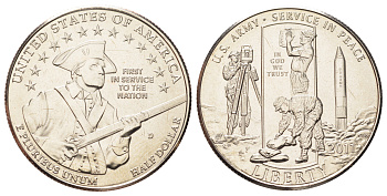 США 1/2 доллара 2011 D, Армия США, в оригинальной упаковке, с сертификатом KM 506 медь плакированная медно-никель BU 8-2-05-30