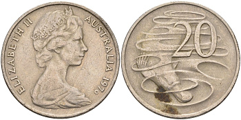 Австралия 20 центов 1976 Елизавета II (1952-2022), утконос KM 66 медно-никель 4131-914