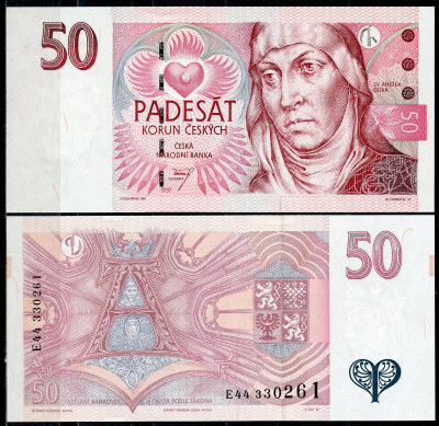 Чехия 50 крон 1997 Агнесса Чешская, серия E Pick 17 c  бумага  UNC (пресс) 7196-23-1