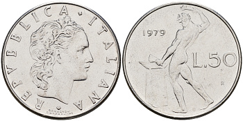 Италия 50 лир 1979 R, кузнец KM 95.1 сталь    4153-226