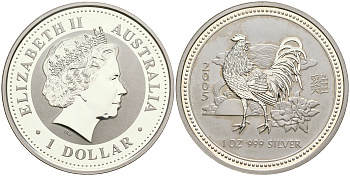 Австралия 1 доллар 2005 восточный календарь, год петуха KM 695 серебро PROOF 11-080-23