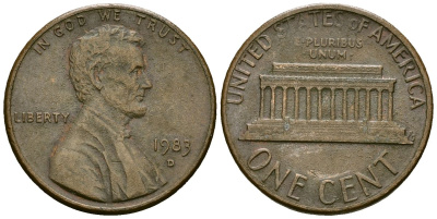 США 1 цент 1983 D, Линкольн KM 201b цинк плакированный медью 4136-227