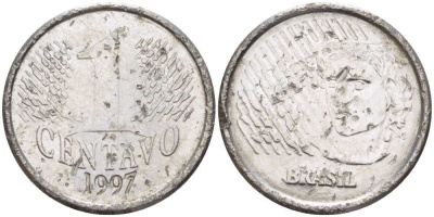 БРАЗИЛИЯ 1 СЕНТАВО 1997 РЕФОРМА 1994-, ГОЛОВА СВОБОДЫ ВЛЕВО KM 631 нержавеющая сталь 51-2935