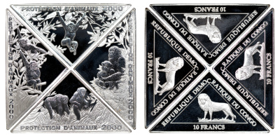 Конго набор из 4 монет (10 франков) 2000 обезьяны KM 33, 34, 35 и 36 PROOF 1079-8-11