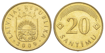 Латвия 20 сантимов 2009 KM 22.1 никель латунь aUNC 4627-1245