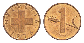 Швейцария 1 раппен 1976 KM 46 бронза UNC 3458-649