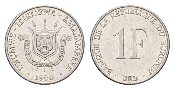 Бурунди 1 франк 1980 KM 19 алюминий UNC 4649-429