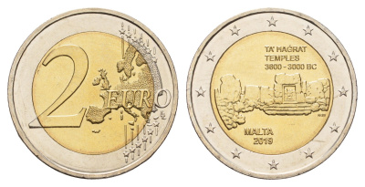 Мальта 2 евро 2019 F, Доисторические места Мальты - Храм Та’ Хаджрат KM 202 биметалл BU 68-457