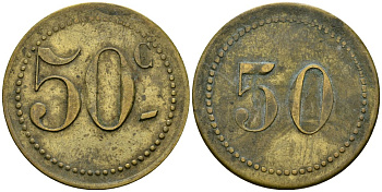 Франция 50 сантимов XIX-XX век ресторанный жетон латунь 4166-1246