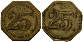 Франция 25 сантимов XIX-XX век ресторанный жетон латунь 4166-457
