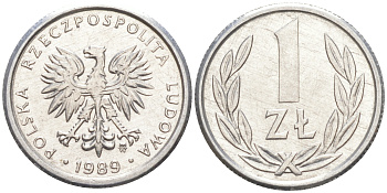 Польша 1 злотый 1989 MW KM 49.3, Parchimowicz 215a алюминий UNC 187-939