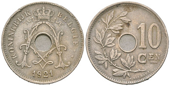 Бельгия 10 сантимов 1921 Belgie, Альберт I (1909-1934) KM 86 медно-никель 4615-668