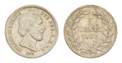 Нидерланды 5 центов 1862 Виллем III (1849-1890) KM 91 серебро 4659-221