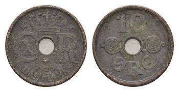 Дания 10 эре 1925 HCN, Кристиан X (1912-1947) KM 822 медно-никель 4658-267