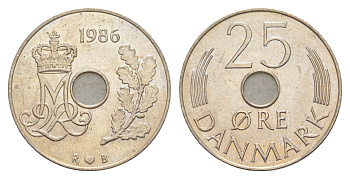 Дания 25 эре 1987 Маргрете II (1972-2024) KM 861 медно-никель UNC 4529-856