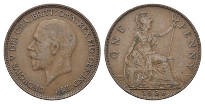 Великобритания 1 пенни 1936 Георг V (1910-1936) KM 838, Spink 4055 бронза 4661-736