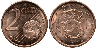 ФИНЛЯНДИЯ 2 ЕВРОЦЕНТА 2000 KM 99 сталь плакированная медью UNC 4181-462