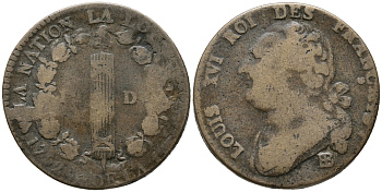 ФРАНЦИЯ 1 ДЕСИМЕ L'AN 5 А KM 644.1 (С137.1) бронза 32-914