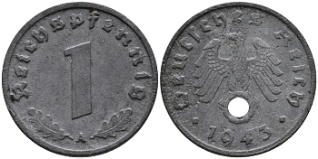 ГЕРМАНИЯ 1 РЕЙХСПФЕННИГ 1943 A KM 97, J.369 цинк 96-763