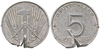 ГДР 5 пфенингов 1952 A KM 5 алюминий 99-525