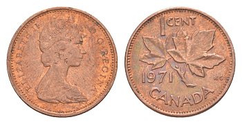 Канада 1 цент 1971 Елизавета II (1952-2022), кленовый лист KM 59 бронза 4639-337