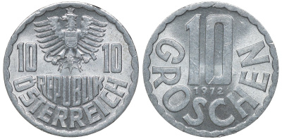 АВСТРИЯ 10 ГРОШЕЙ 1972 KM 2878 алюминий 72-1233