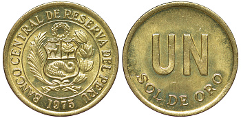 Перу 1 соль 1975 KM 266.1 латунь aUNC 4605-456