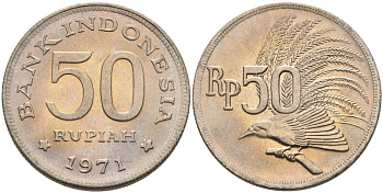 Индонезия 50 рупий 1971 райская птица KM 35 медно-никель 92-913