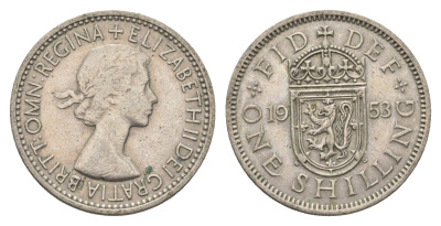 Великобритания 1 шиллинг 1953 Елизавета II (1952-2022), Шотландский герб KM 891, Spink 4140 медно-никель 4663-212