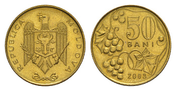 Молдавия (Молдова) 50 бань (бани) 2003 KM 10 сталь плакированная латунью UNC 4632-765