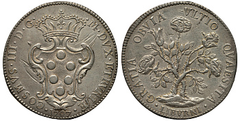 Флоренция, Тоскана 1 пиастр 1707 Козимо III Медичи, розовый куст Dav. 1501 серебро 10-005-28