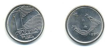 Бразилия 1 крузейро 1990 KM 617 нержавеющая сталь aUNC 93-752