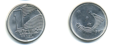 Бразилия 1 крузейро 1990 KM 617 нержавеющая сталь aUNC 93-1021