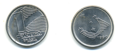Бразилия 1 крузейро 1990 KM 617 нержавеющая сталь aUNC 93-752