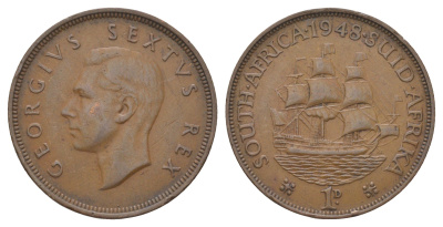 ЮАР 1 пенни 1948 Георг VI (1936-1952) KM 34.1 бронза 11-230-36