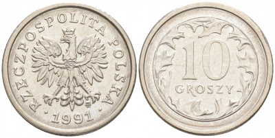 ПОЛЬША 10 ГРОШЕЙ 1991 MW KM 279 медно-никель 4516-147