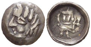 Древняя Греция, Скифия обол 250 - 130 гг. до н.э. Согдиана, Скифская Даха, голова/лучник, 0,55 гр MACW 350 серебро 1073-11-65