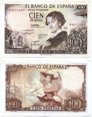 Испания 100 песет 1965 19 ноября 1965 Pick 150 бумага 8617-28-1-2