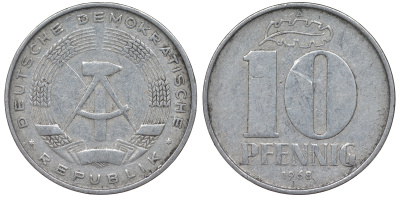 ГДР 10 пфеннигов 1968 A KM 10 алюминий 62-754